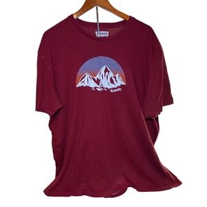 Levis Mens Size 2XL Graphic T-Shirt Burgundy Mountain Sunset Logo Tee